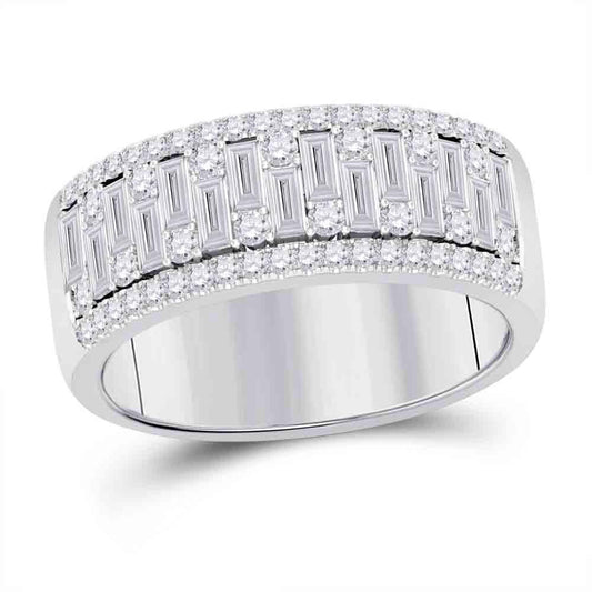 1.25 cttw Baguette Diamond Mens Band 14k White Gold