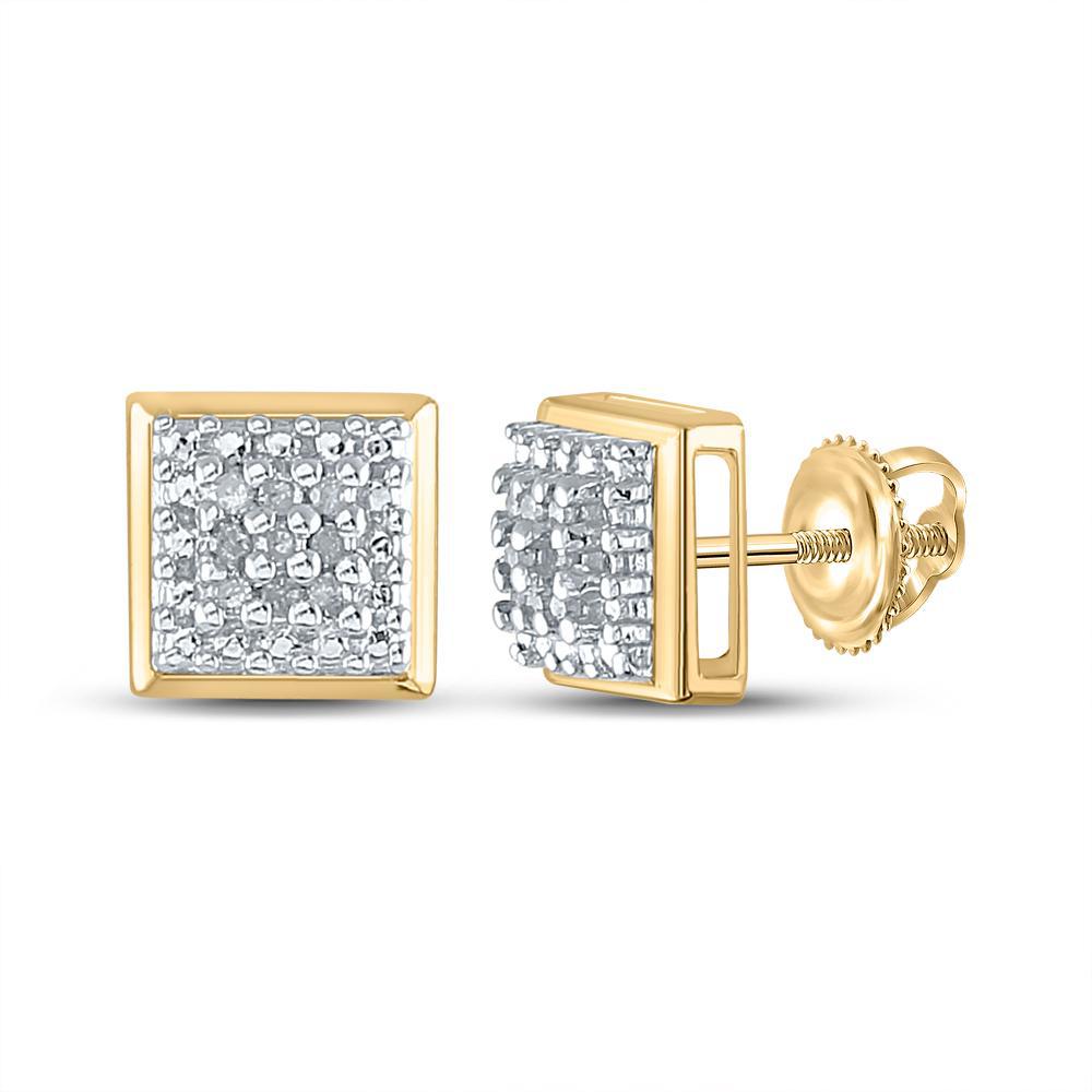 Diamond Square Stud Earrings 925 Sterling Silver Yellow tone Mens Screw Back