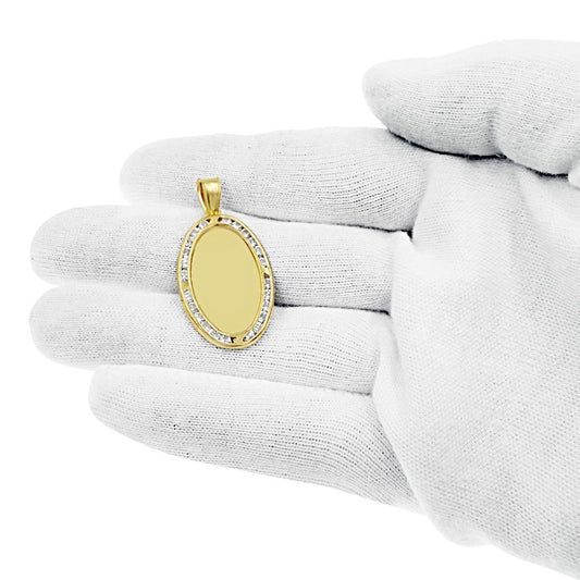 10K Yellow Gold Oval Memory Picture Frame Pendant