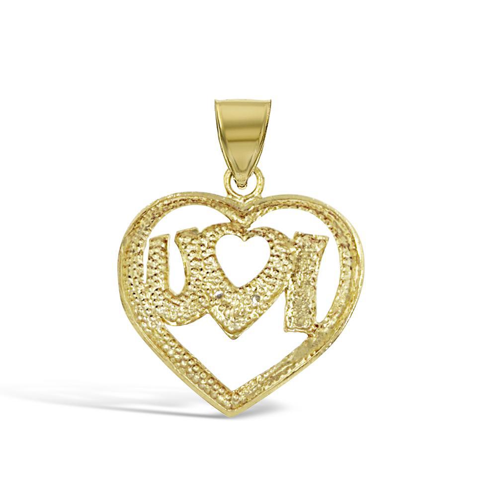14K Yellow White Gold I Love You Heart Pendant