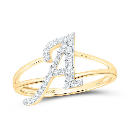 0.20ctw Round Diamond Initial Letter A Ring 10k Yellow Gold Womens Size 7