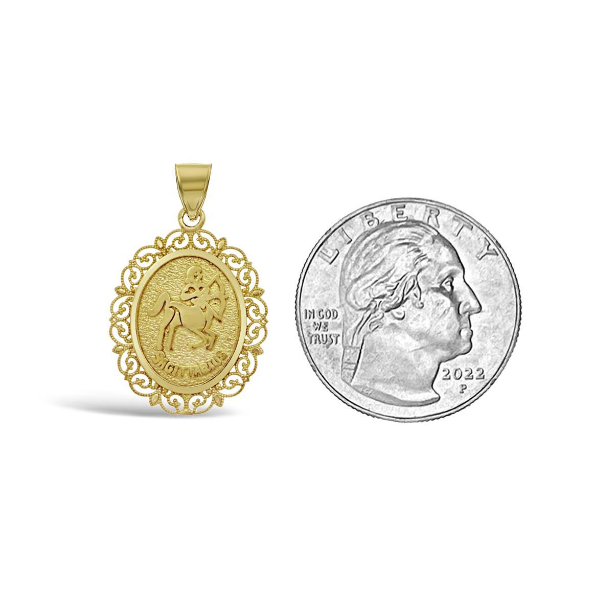 14k Yellow Gold Sagittarius Pendant Zodiac Star Sign Charm 1 inch