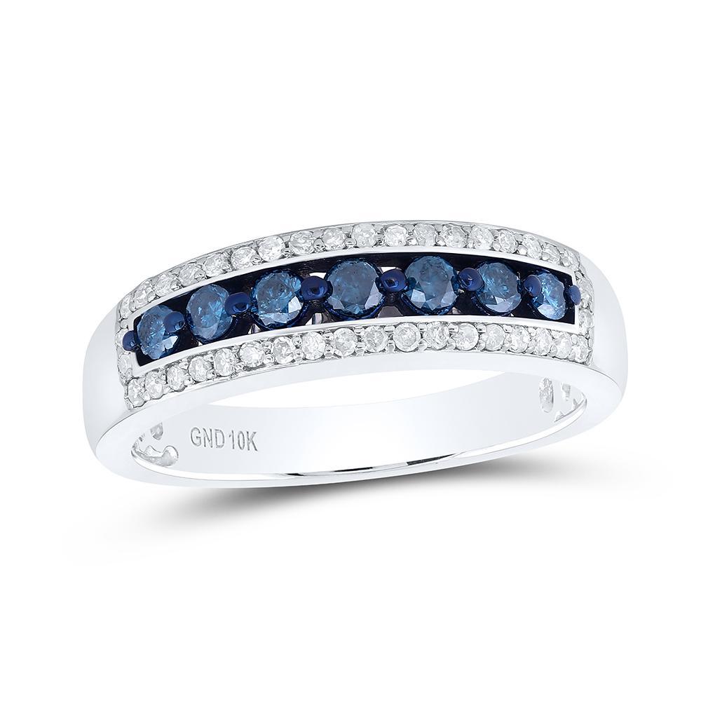 0.50 cttw Blue Diamond Womens Band 10k White Gold Ring