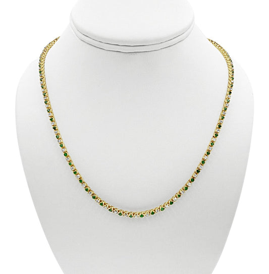 Natural Emerald & Diamond Tennis Necklace 14k Yellow Gold 5.68 Cttw