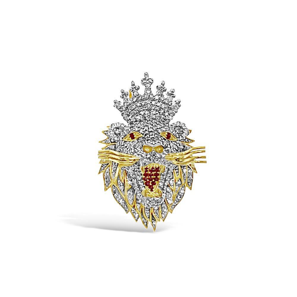 1.07 cttw Natural Ruby & Diamond Lion Head Crown Pendant 10k Gold