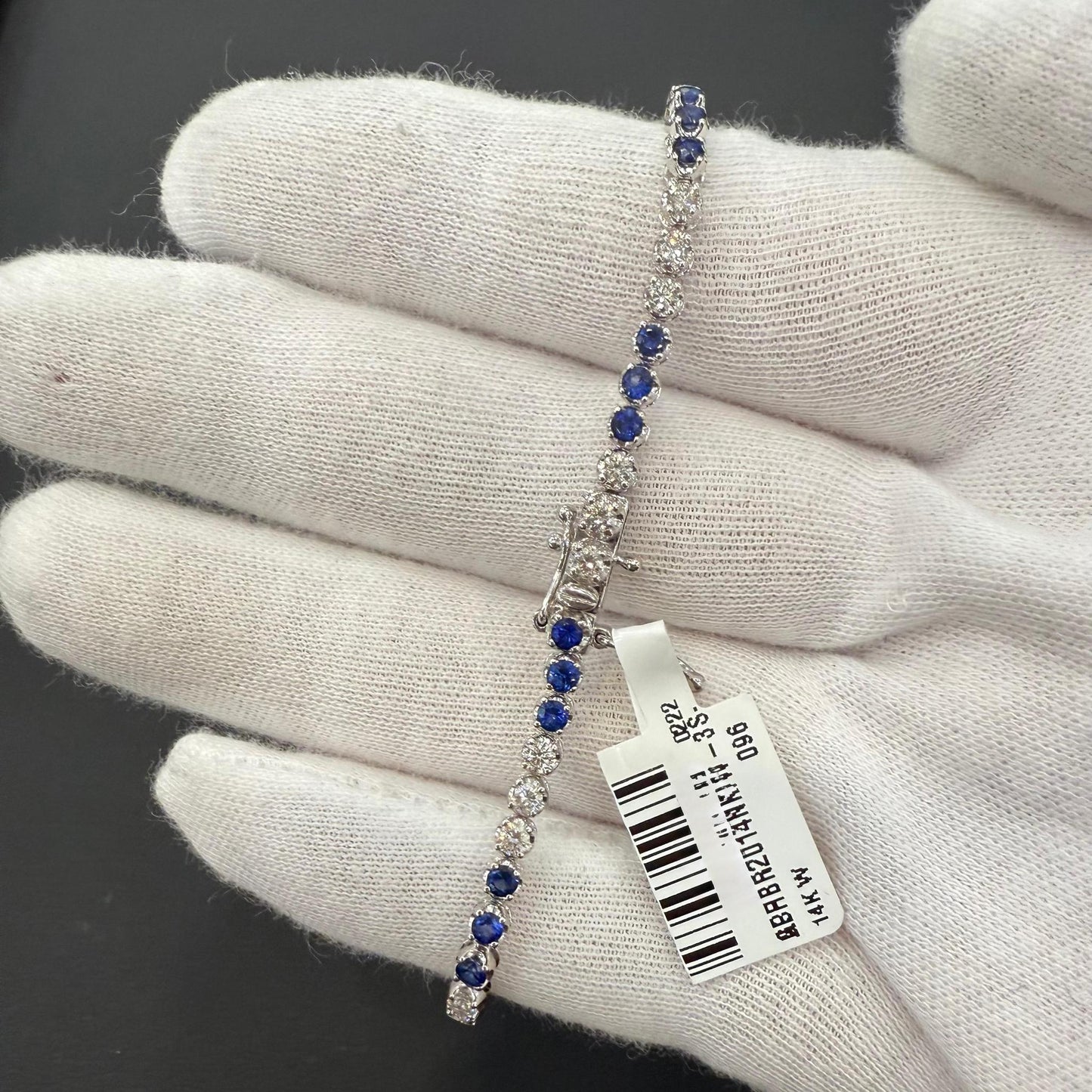 Natural Blue Sapphire & Diamond Round Tennis Bracelet 14k White Gold 3.33 Cttw