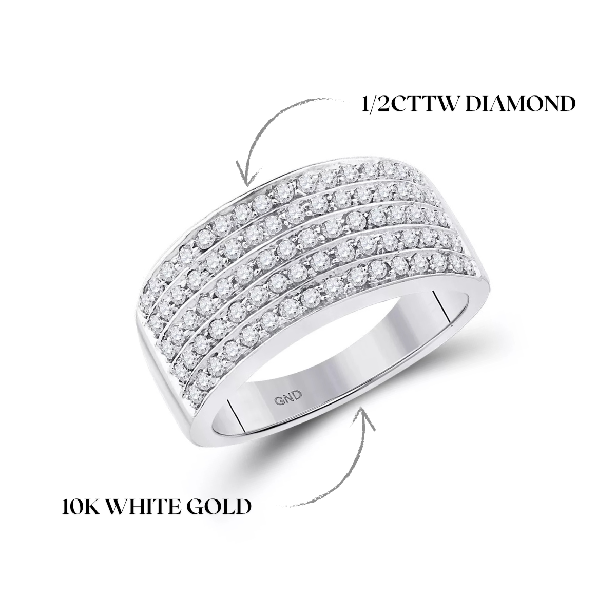 0.50cttw Round Diamond 5 Row Womens Band Ring 10k White Gold Size 7