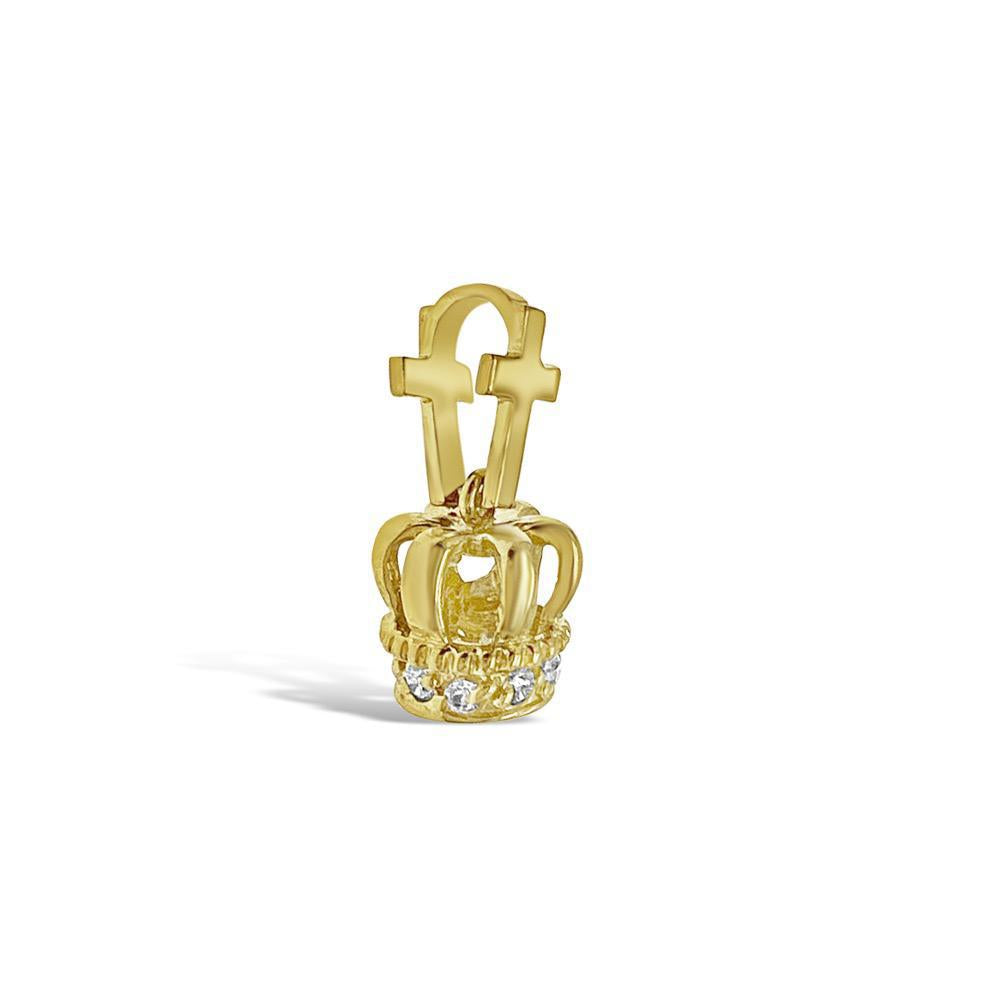 Crown Cross Pendant 3D Charm 10k Yellow Gold CZ 0.7 inch
