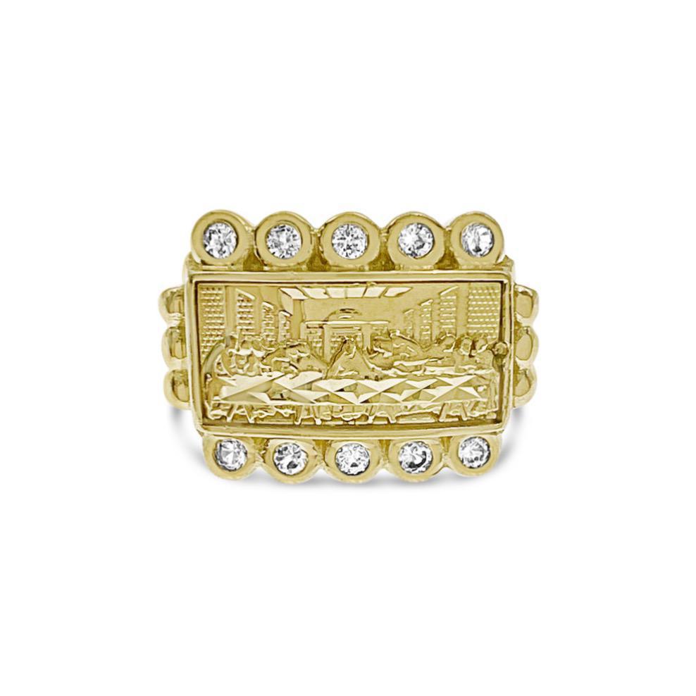 Last Supper Mens Signet Ring 10k Yellow Gold Band