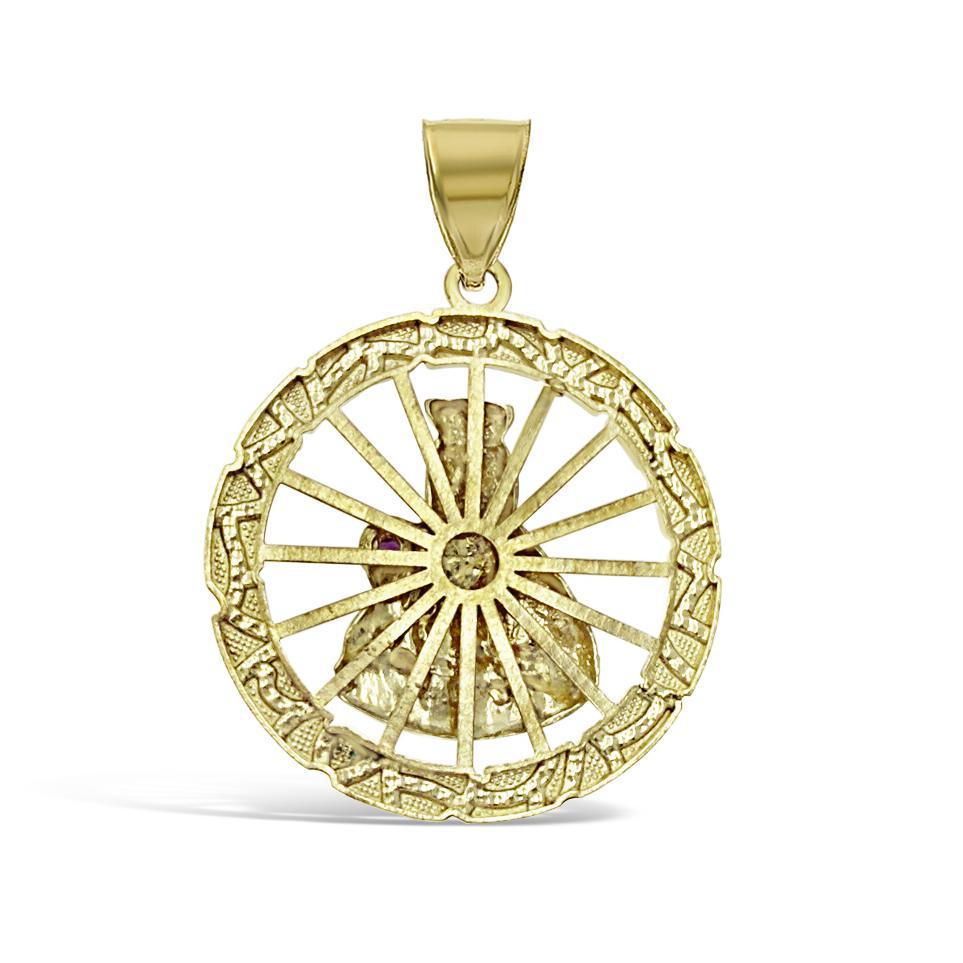 Santa Saint Barbara Pendant Charm 10k Yellow Gold Simulated Ruby 1.6 inch