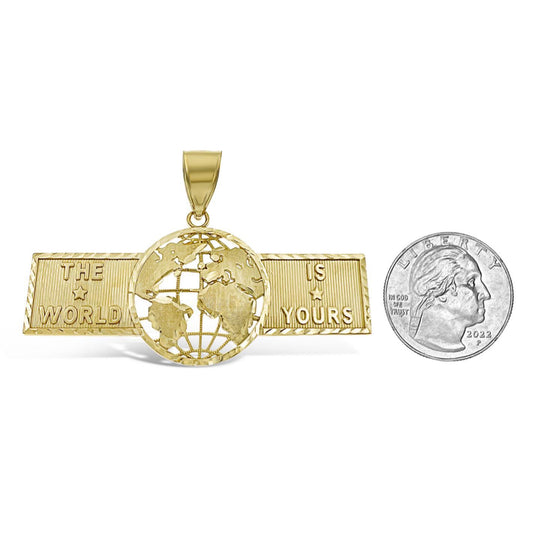 The World is Yours Charm Globe Mens Pendant Real 10k Yellow Gold