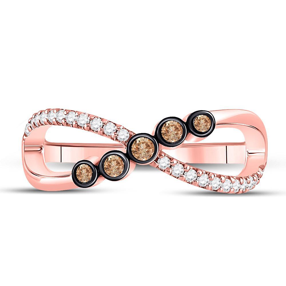0.25 cttw Round Brown Diamond Infinity Womens Band X Ring 10k Rose Gold