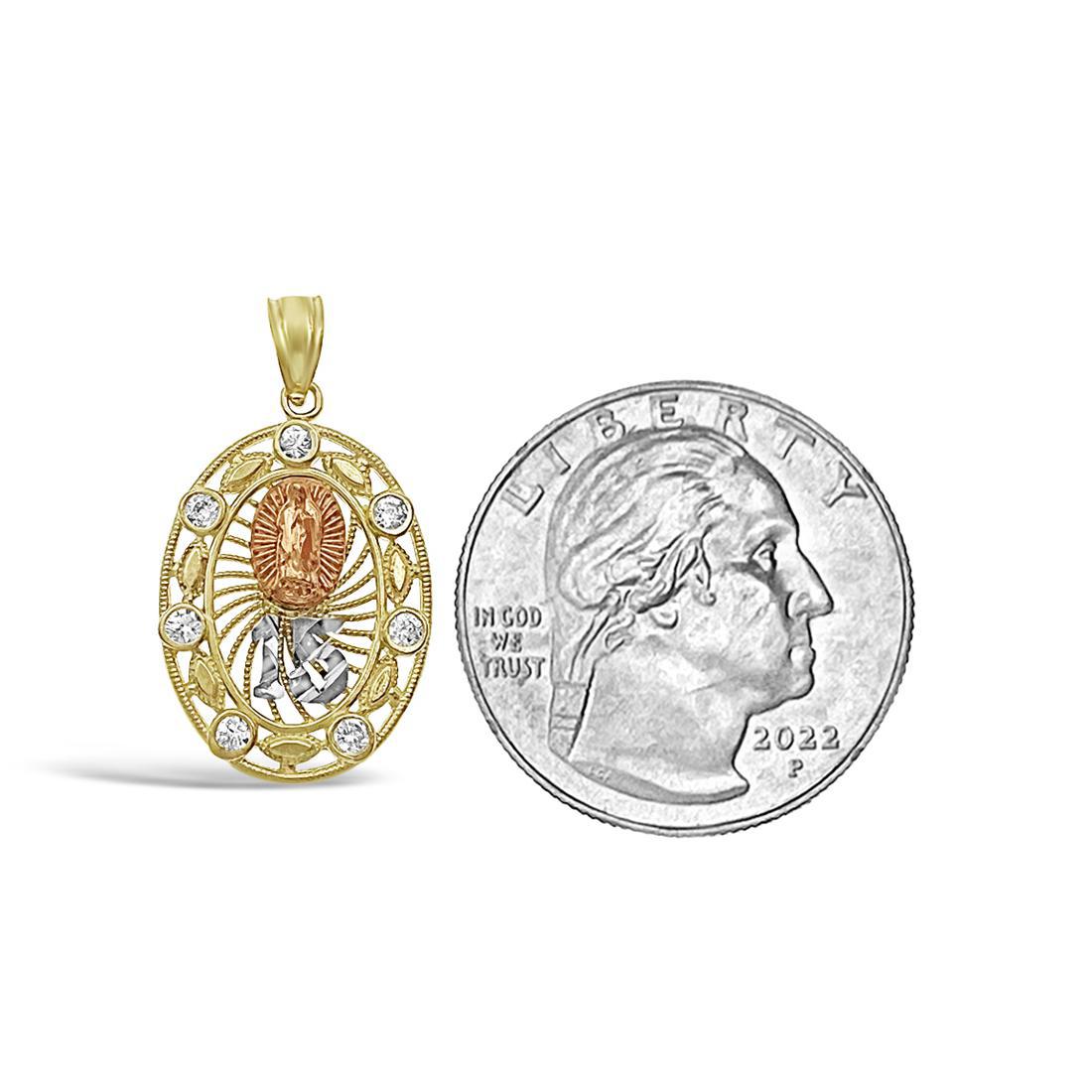 10k Gold Quinceanera 15th Anos Years Birthday Pendant Mother Mary Charm 1"