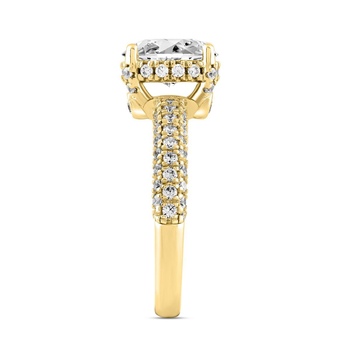 2.50 cttw Lab Grown Oval Round Diamond Halo Engagement Ring 14k Yellow Gold