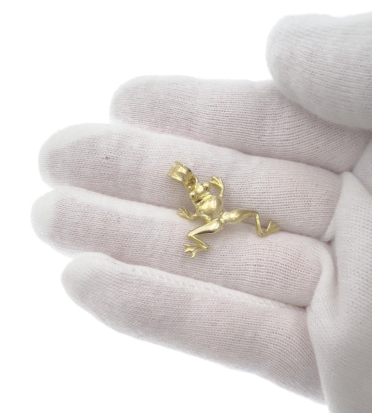 10k Yellow Gold Frog Pendant Animal Charm 1 inch
