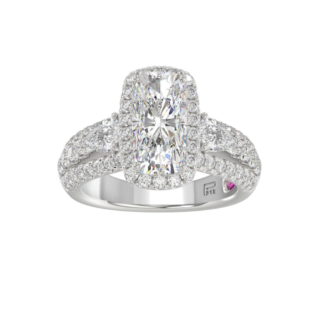 3.5 cttw Lab Grown Cushion Pear Diamond Pink Internal IGI 950 Platinum Ring