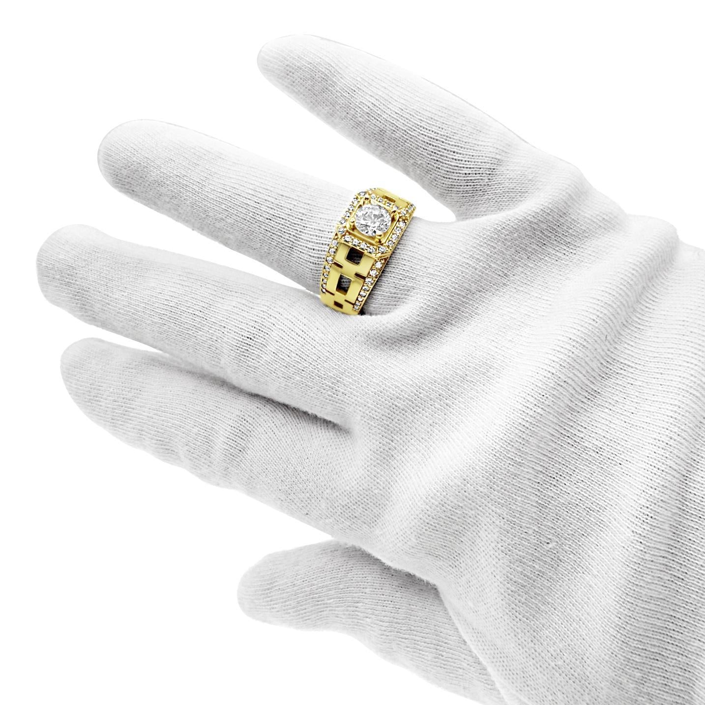 10K Yellow Gold Mens Signet Ring Greek Key