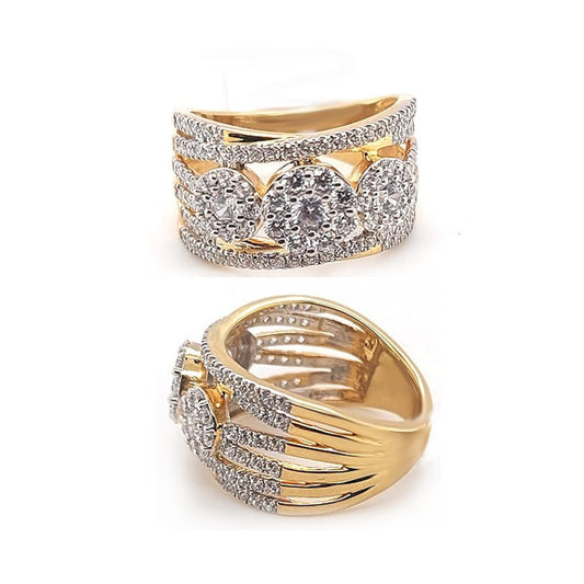 1.50 Ctw Round Diamond Three Stone Band Crossover Ring 14k Yellow Gold