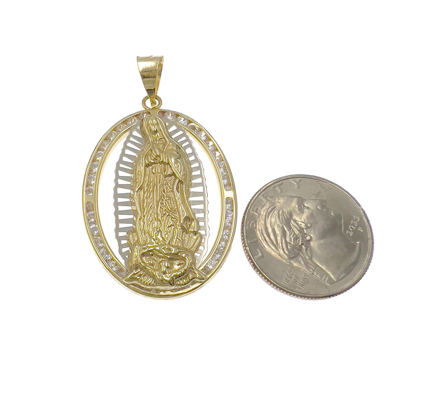 Virgin Mary Pendant 10k Gold Lady Guadalupe Charm 2"