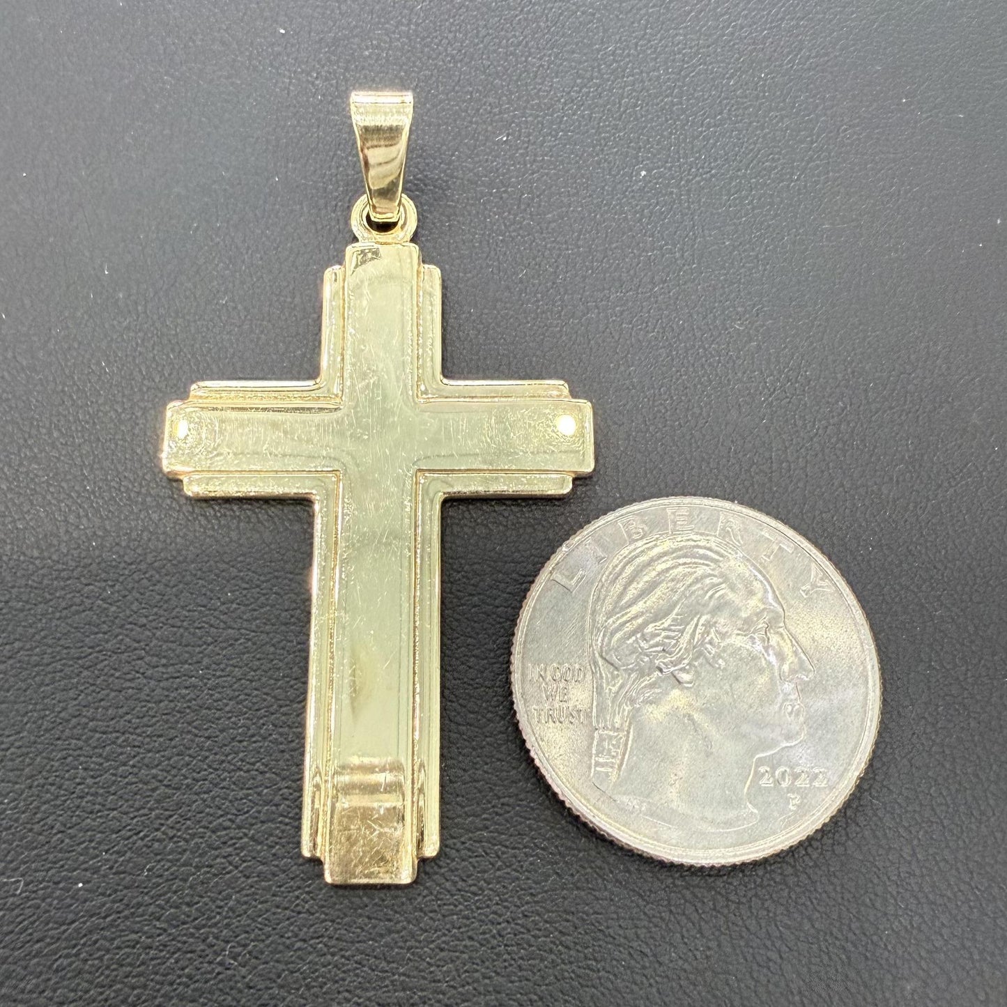 Cross Plain Pendant Charm 925 Sterling Silver Gold Plated 2.2"