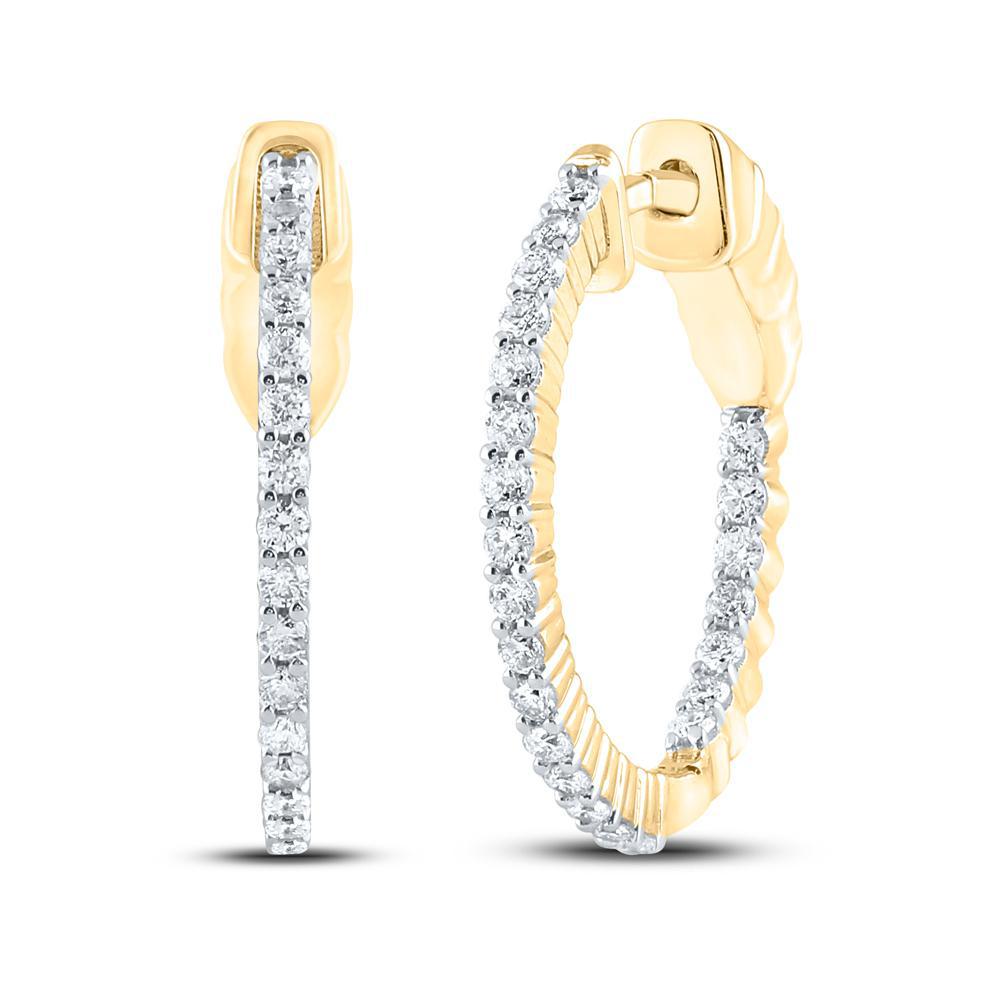 0.54ctw Diamond Inside Out Hoop Earrings 10k Yellow Gold