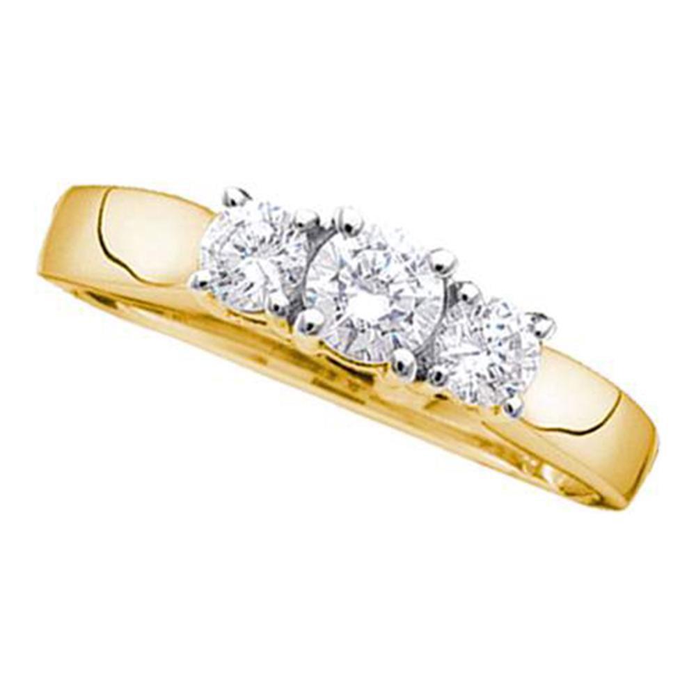 1 Cttw Round Diamond Three Stone Bridal Engagement Ring 14k Yellow Gold