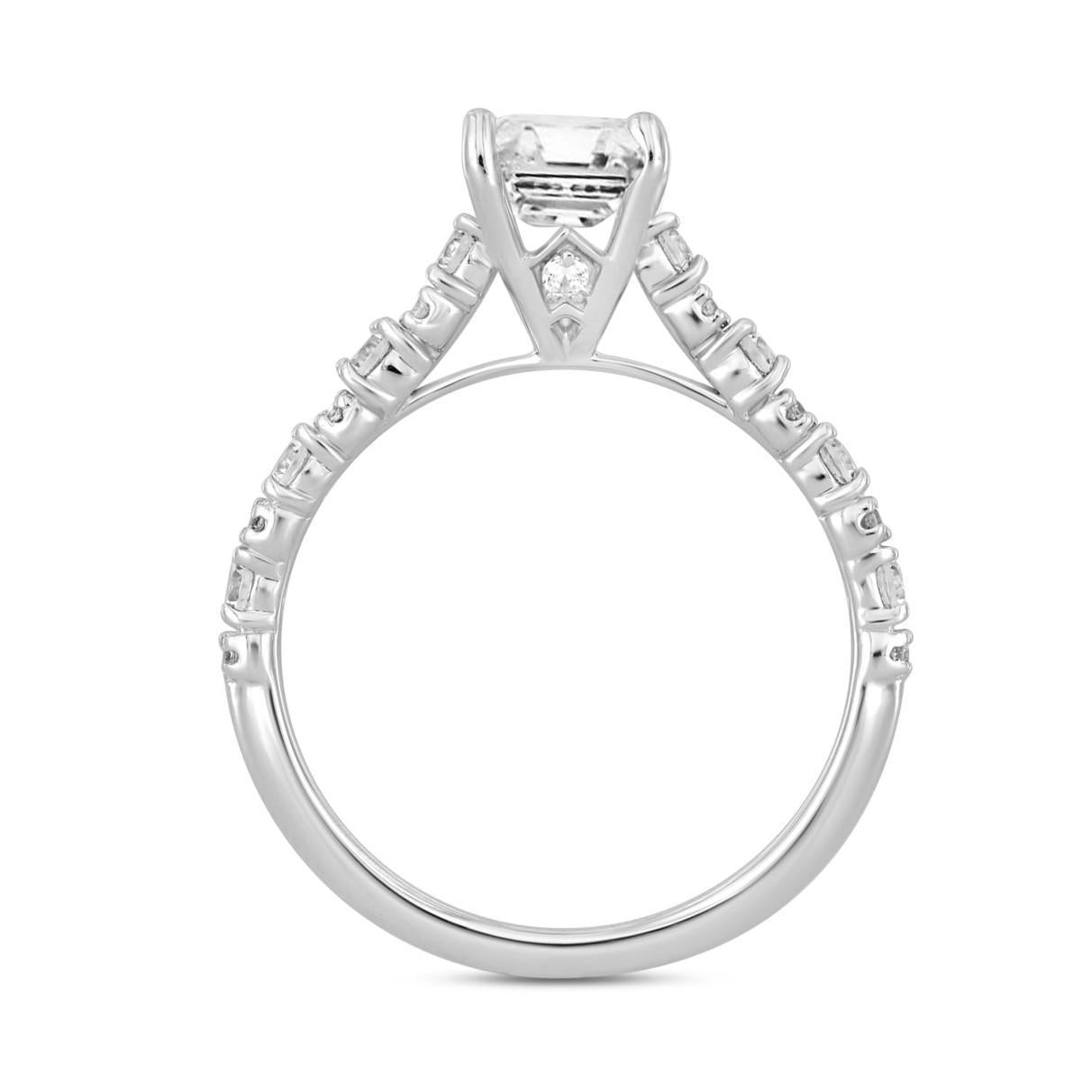 2 cttw Lab Grown Emerald Round Diamond Engagement Ring 14k White Gold