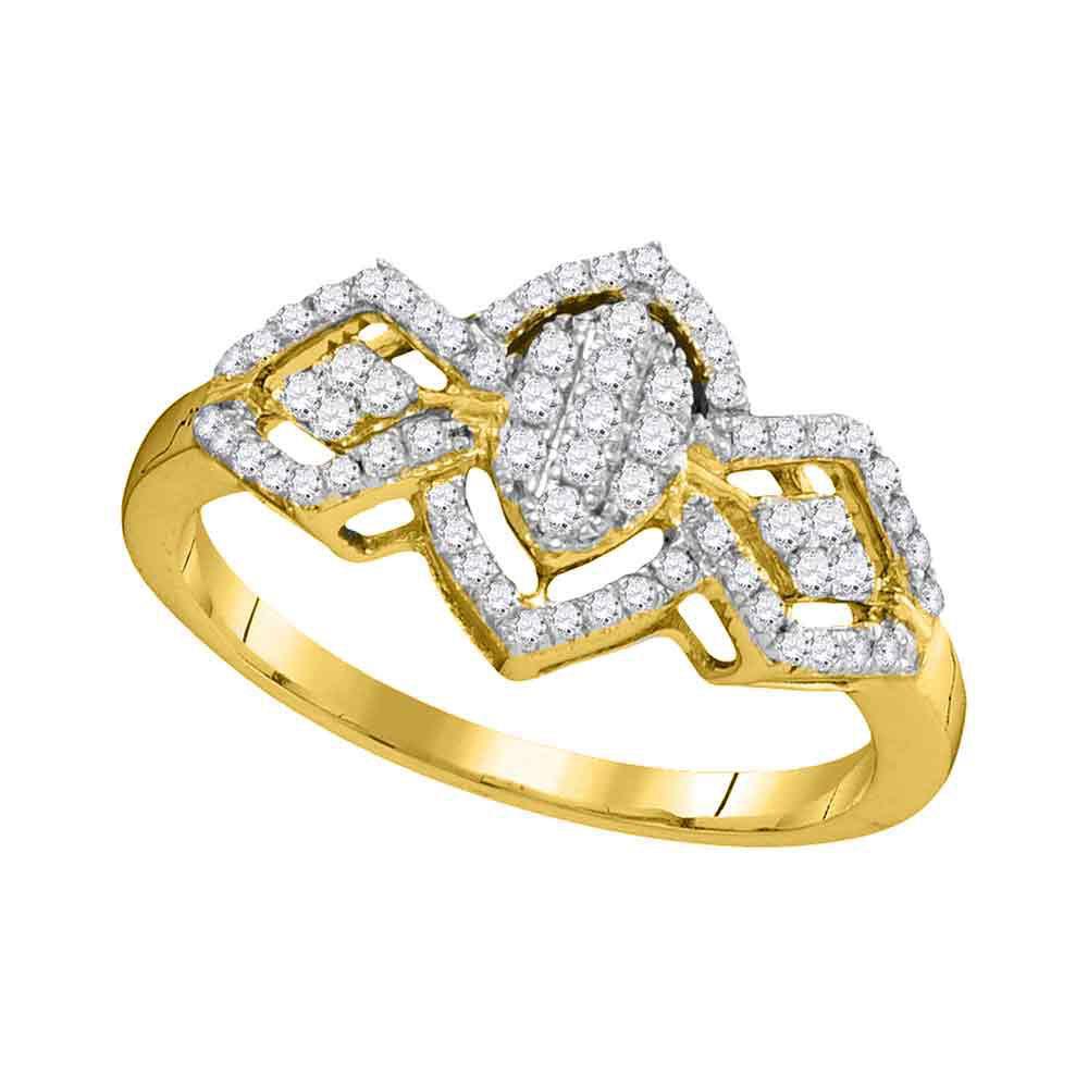 0.33cttw Round Diamond Oval Cluster Ring 10k Yellow Gold Womens Size 7