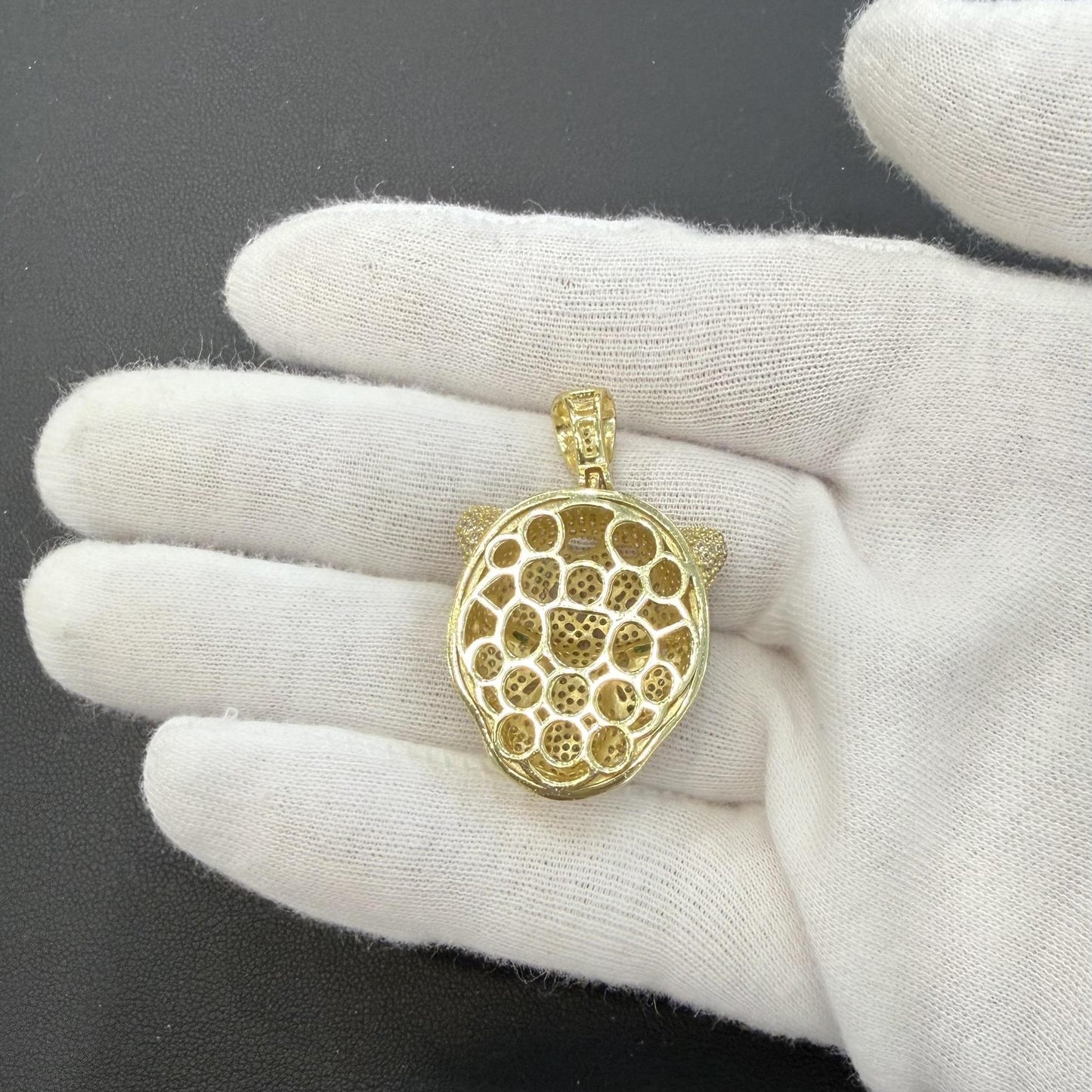 Jaguar Leopard Head Pendant Gold Over 925 Sterling Silver