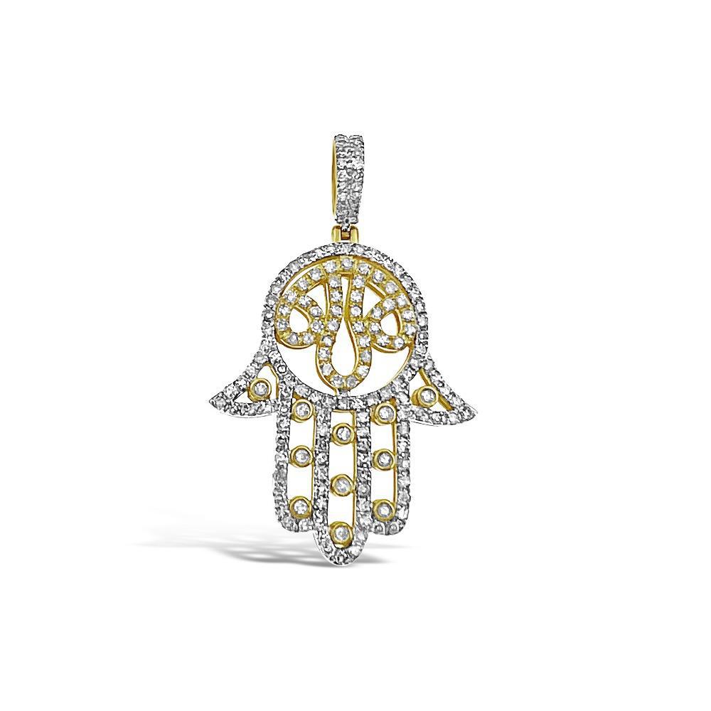 0.62 Cttw Diamond Hamsa Fatima Hand Charm Pendant 10k Yellow Gold