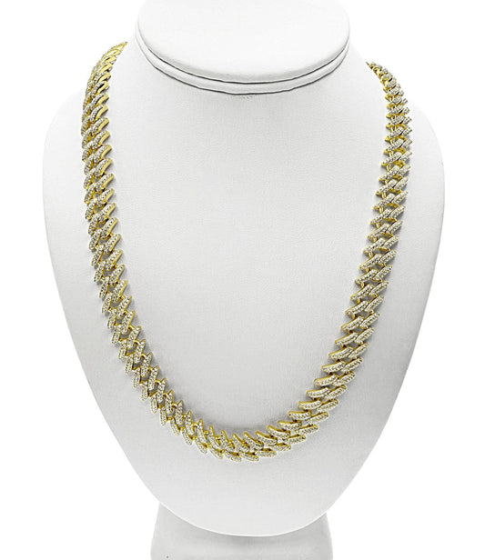 Solid Iced Out Cuban Link Chain 11.5mm Necklace CZ Gold Over 925 Sterling Silver
