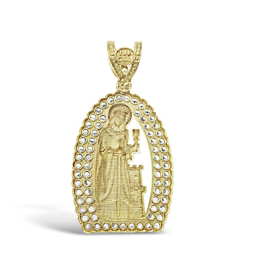 10k Yellow Gold Saint Barbara Pendant CZ Charm 1.5 inch