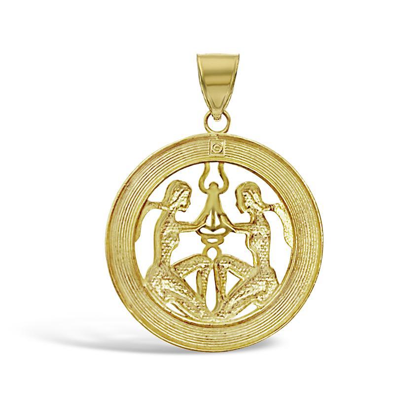 10k Yellow Gold Gemini Pendant Zodiac Star Sign Charm 1.1 inch