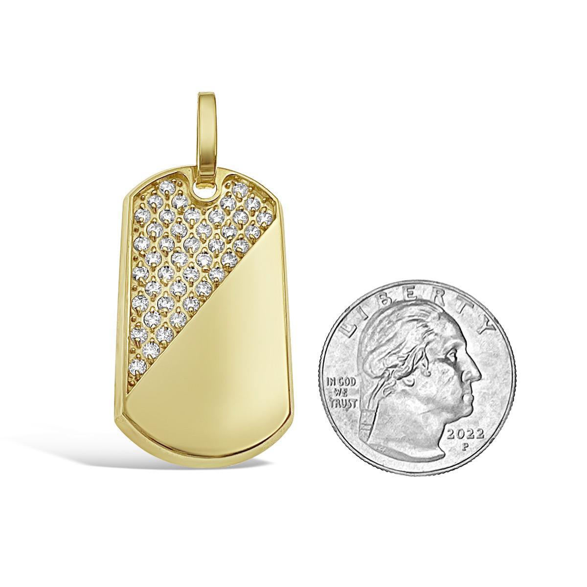 Tag Rectangle Pendant Mens Charm 10k Yellow Gold CZ 1.9 inch