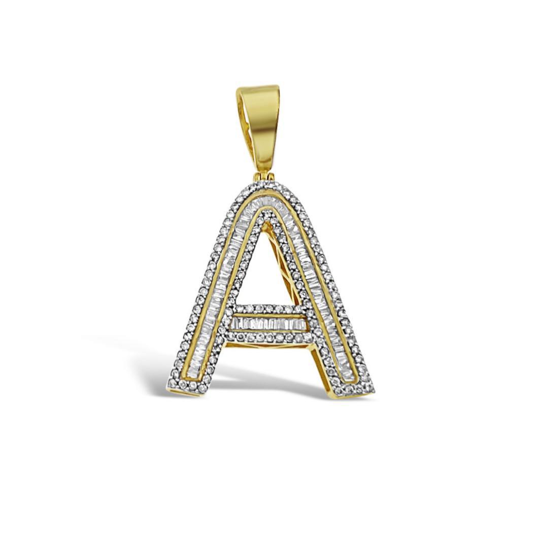 1.50 Cttw Baguette Round Diamond A Initial Letter Pendant 10k Yellow Gold