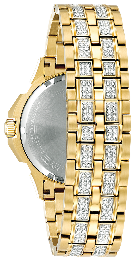 Bulova Octava Crystal Gold Tone Mens Watch 98C126