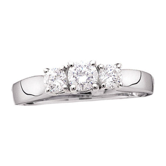0.50 Round Diamond Three Stone Bridal Wedding Engagement Ring 14k White Gold