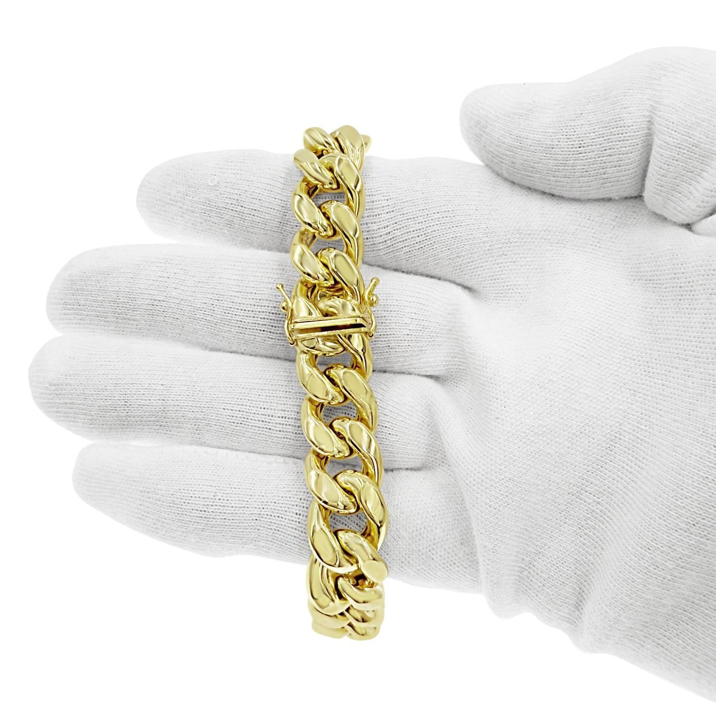 10K Yellow Gold Mens Cuban Link Bracelet 13mm Chain