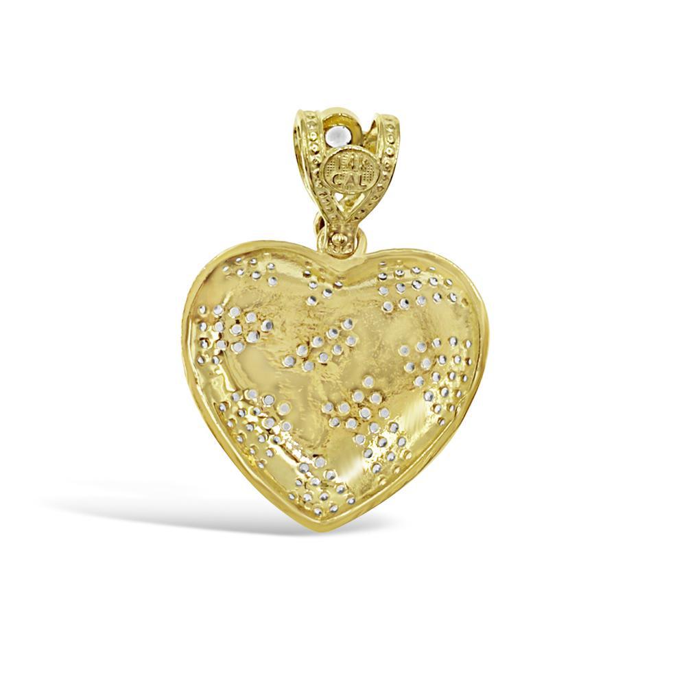 14k Yellow Gold Heart Pendant Love CZ Charm 1.2 inch