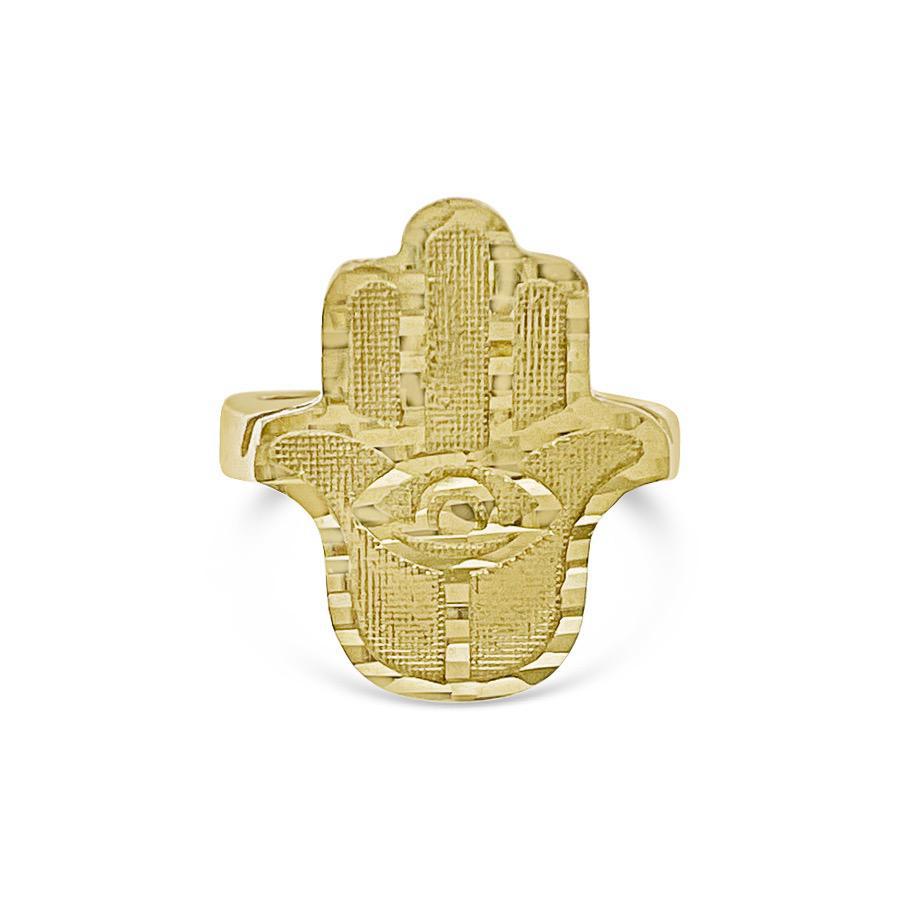 10k Yellow Gold Hamsa Hand Ring Eye of Protection Amulet
