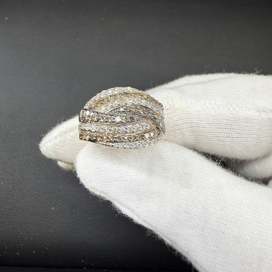 1ctw Diamond Multi Row Crossover Ring 10K Yellow Gold