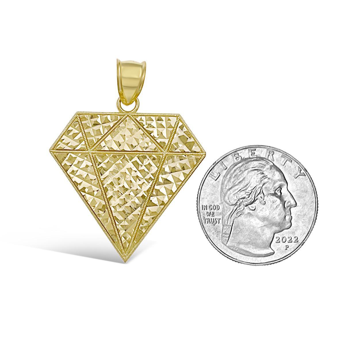 10k Yellow Gold Diamond Shape Pendant Charm 1.3"