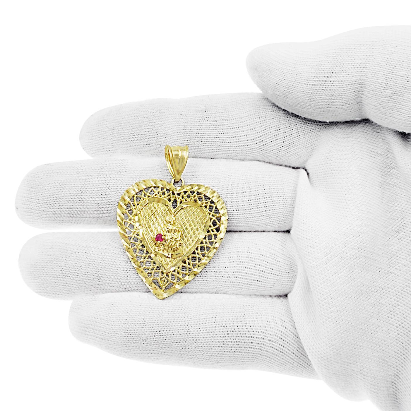 Sant Lazarus Pendant Charm 10k Yellow Gold Simulated Ruby 1.6 inch