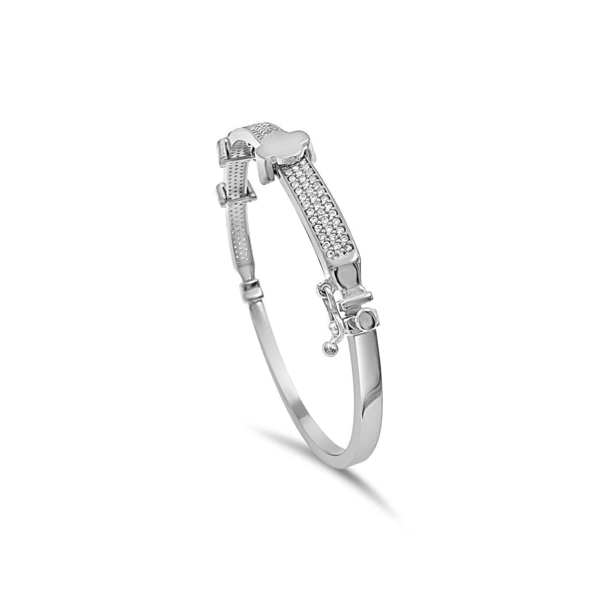 14K White Gold Clover Hinged Bangle Bracelet