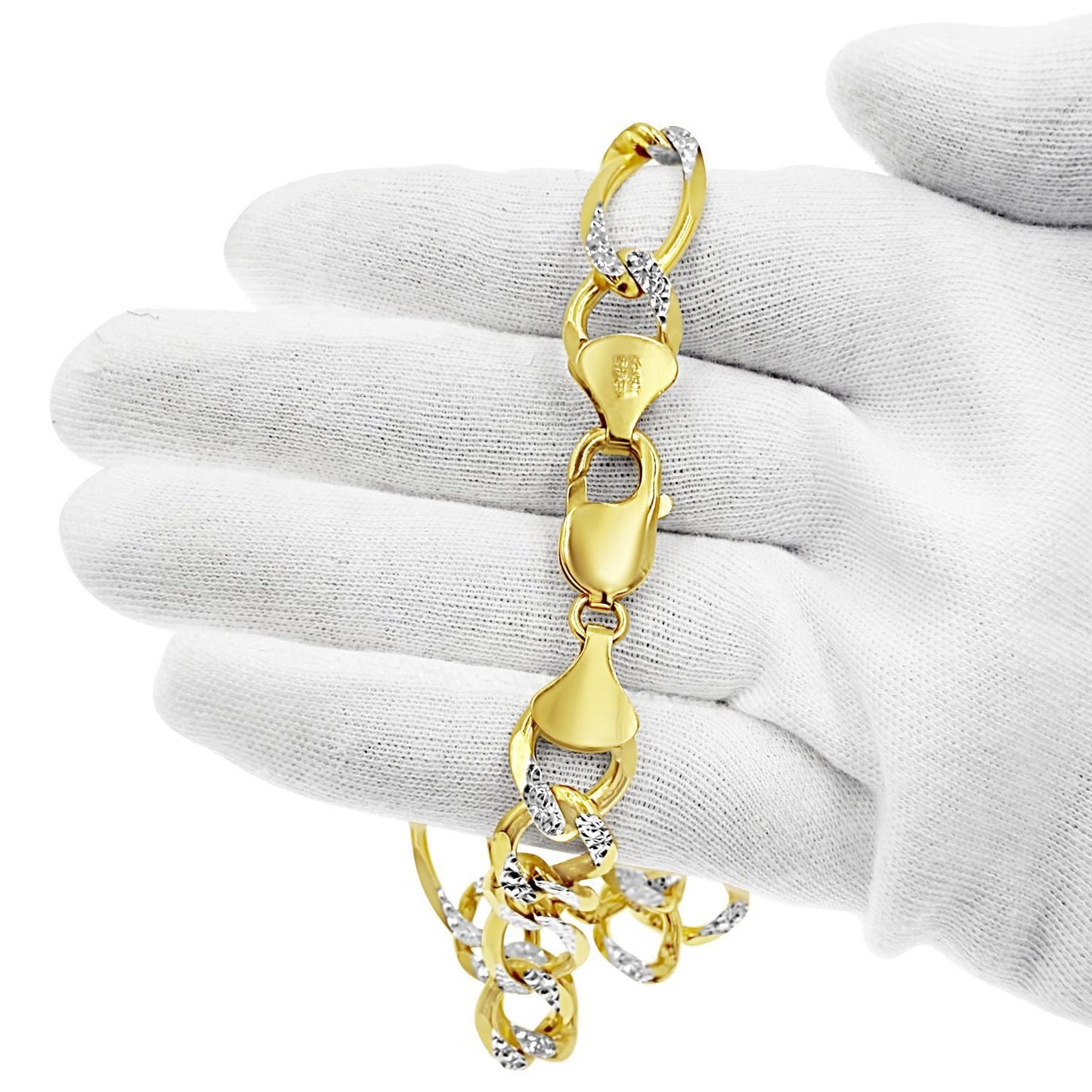 Solid 14k Yellow Gold Figaro Link Chain Pave 12mm Mens Necklace