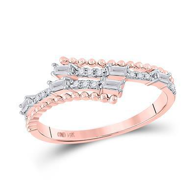 Baguette Diamond Bypass Ring Band 14k Rose Gold Womens