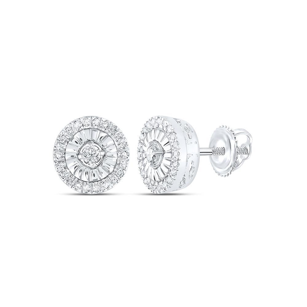 Diamond Circle Halo Stud Earrings 925 Sterling Silver Screw Back