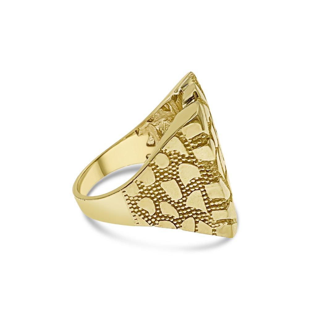 Nugget Rectangular Men's Ring Signet 10k Yellow Gold Band