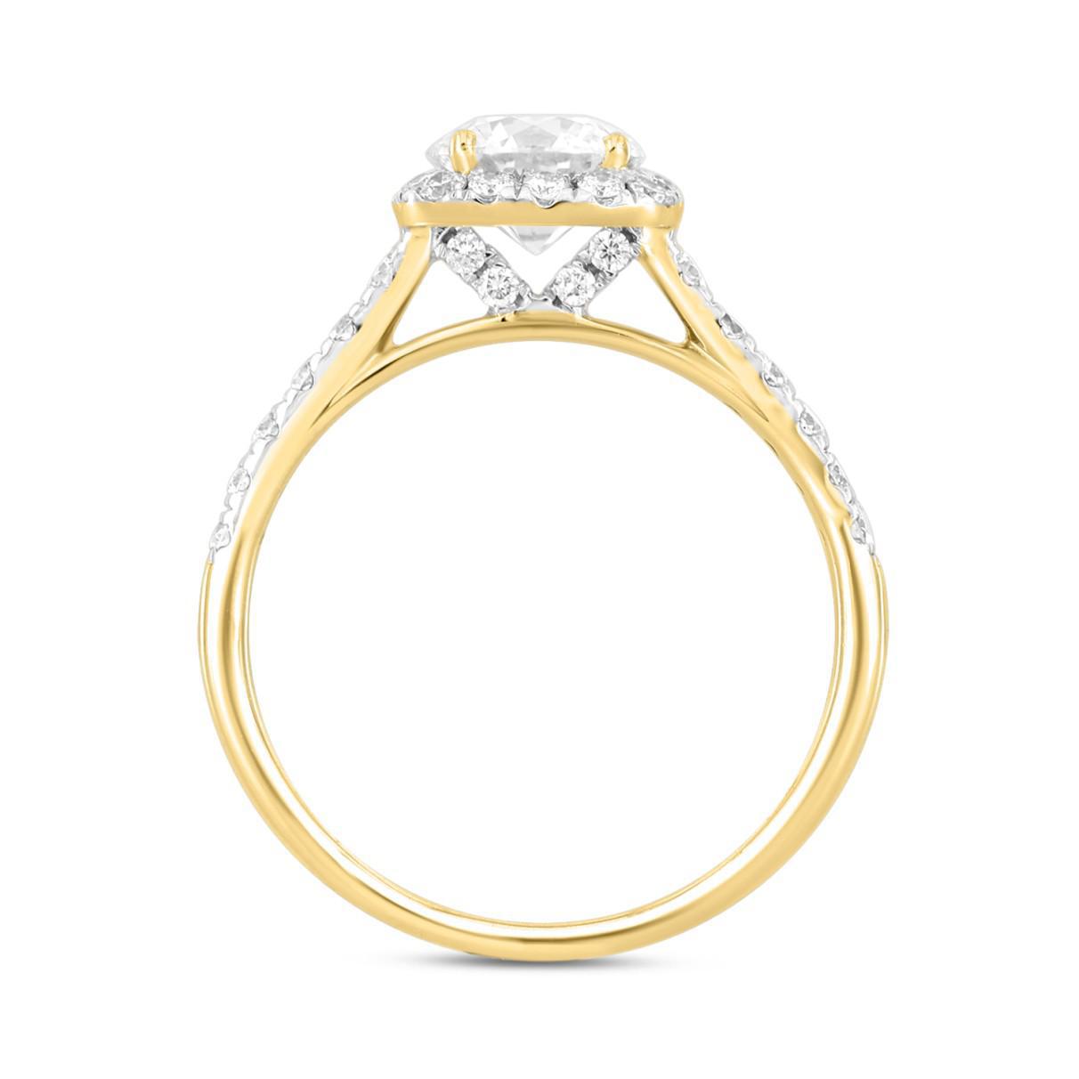 1.50 cttw Lab Grown Round Diamond Halo Cushion Shape Engagement Ring 14k Gold