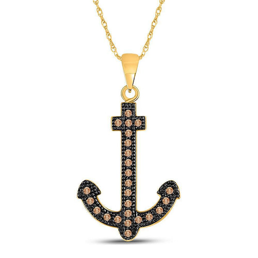 0.20 ctw Brown Diamond Anchor Nautical Pendant Charm 10k Yellow Gold